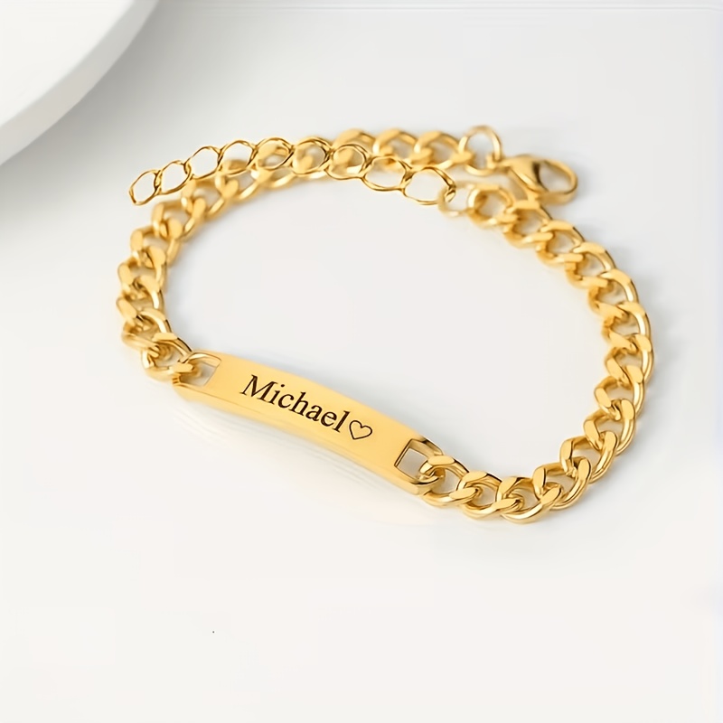 Custom Stainless Steel Cuban Couple Bracelet, Personalized Gift